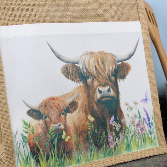 Borsa tote in tela con motivo mucca delle Highlands, adorabile stampa