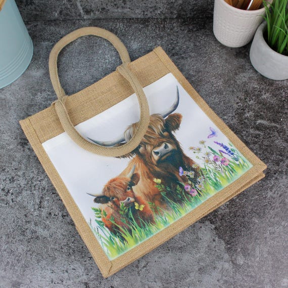 Borsa Tote In Tela Pieghevole Con Mucca Delle Highlands - Shopping Bag Riutilizzabile In Cotone Con Motivo Divertente, Per Spesa, Spiaggia E Viaggi