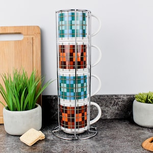 Rutmönster stapelmuggset - Färgglad kökspresent