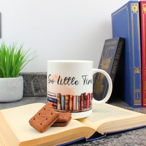 Geschenkbecher für Bücherliebhaber – So viele Bücher, so wenig Zeit – Geschenk für Leseratten – Tee-/Kaffeebecher aus feinem Porzellan oder Keramik