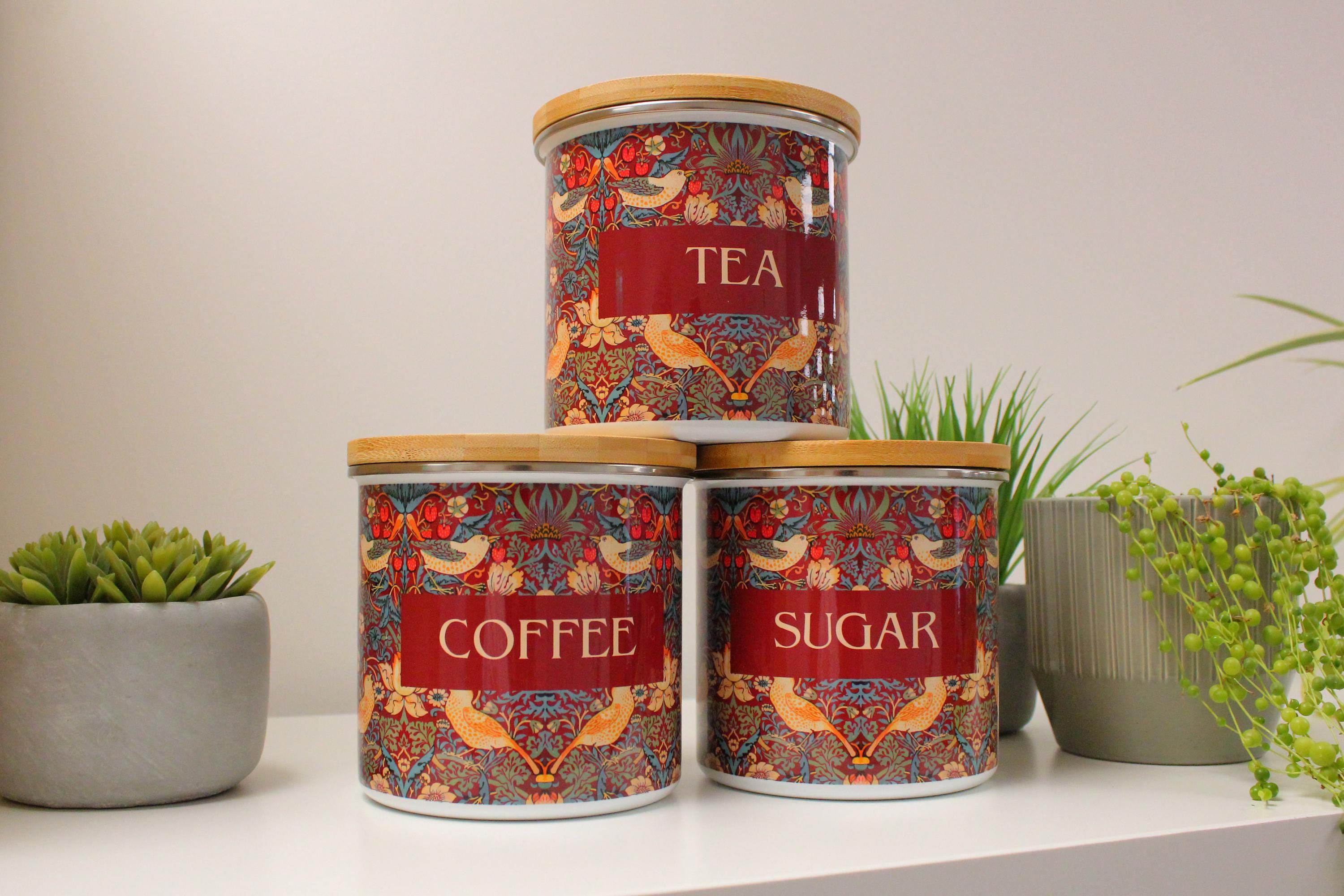 Morris Inspired Kitchen Storage Canisters - Red Strawberry Thief