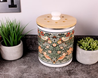 Poubelle verte pour déchets alimentaires Voleur de fraises - Poubelle à compost de cuisine émaillée 2 L, cadeau de pendaison de crémaillère
