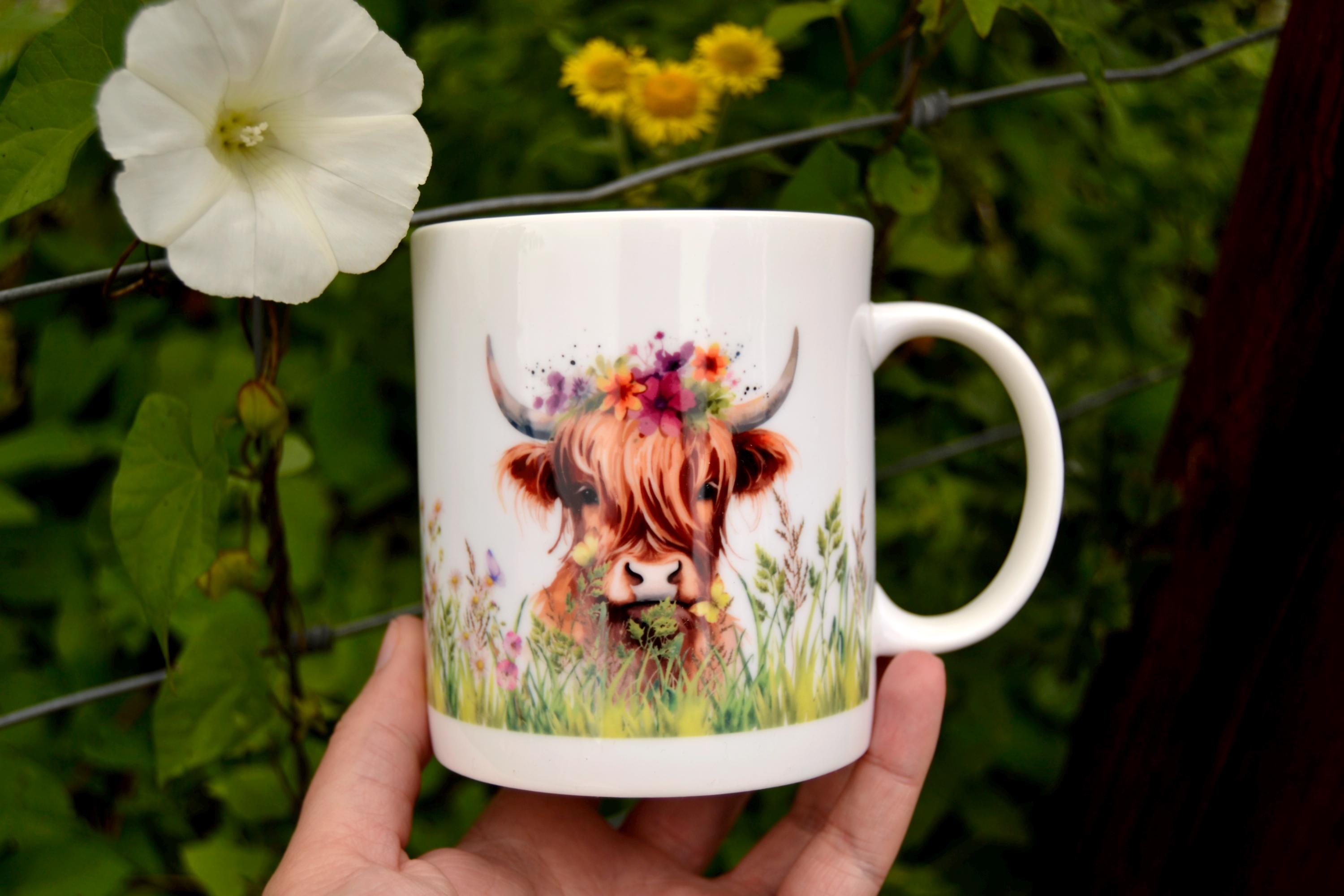 Highland Cow Bone China Mugs - Set of 4 Floral Farm Animals Gift/present -  Tea Coffee Drinks Cups - Available as Boxed Gift Set With Coaster - Etsy