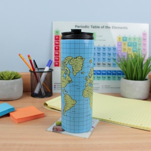 Flacon de voyage carte du monde - Cadeaux sur le thème des professeurs de géographie - Gobelet isotherme en acier inoxydable 500 ml