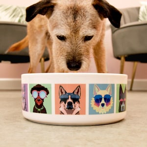 Retro Dogs Ceramic Pet Bowl - Small/Large Cool Pets Food & Water Dish Gift for Dogs