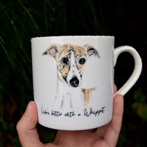 Whippet Mug - Bone China Tea/Coffee Present for Dog Lovers - Available as Gift Set with Glass Coaster
