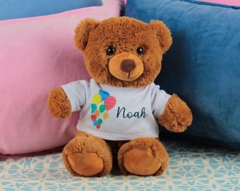 Personalisierte Teddybär Geschenk - Bunte Luftballons Geburtstagsgeschenk Spielzeug mit abnehmbaren T-Shirt