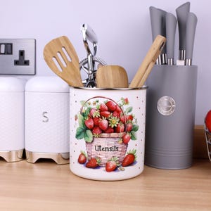Juicy Strawberry Basket Utensil Holder Pot - XL Kitchen Tool Storage Gift