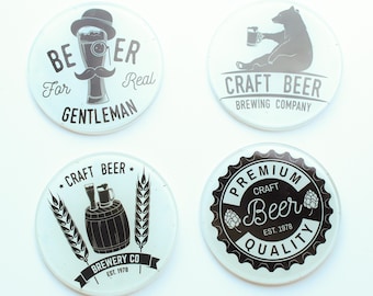 Craft Beer Glass Coaster Set - Novelty Tableware Décor Gift - 4x Drinks Coasters with Optional Stand