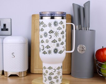 Celestial Night's Sky resemugg med handtag och sugrör - XL 40oz isolerad flaska present