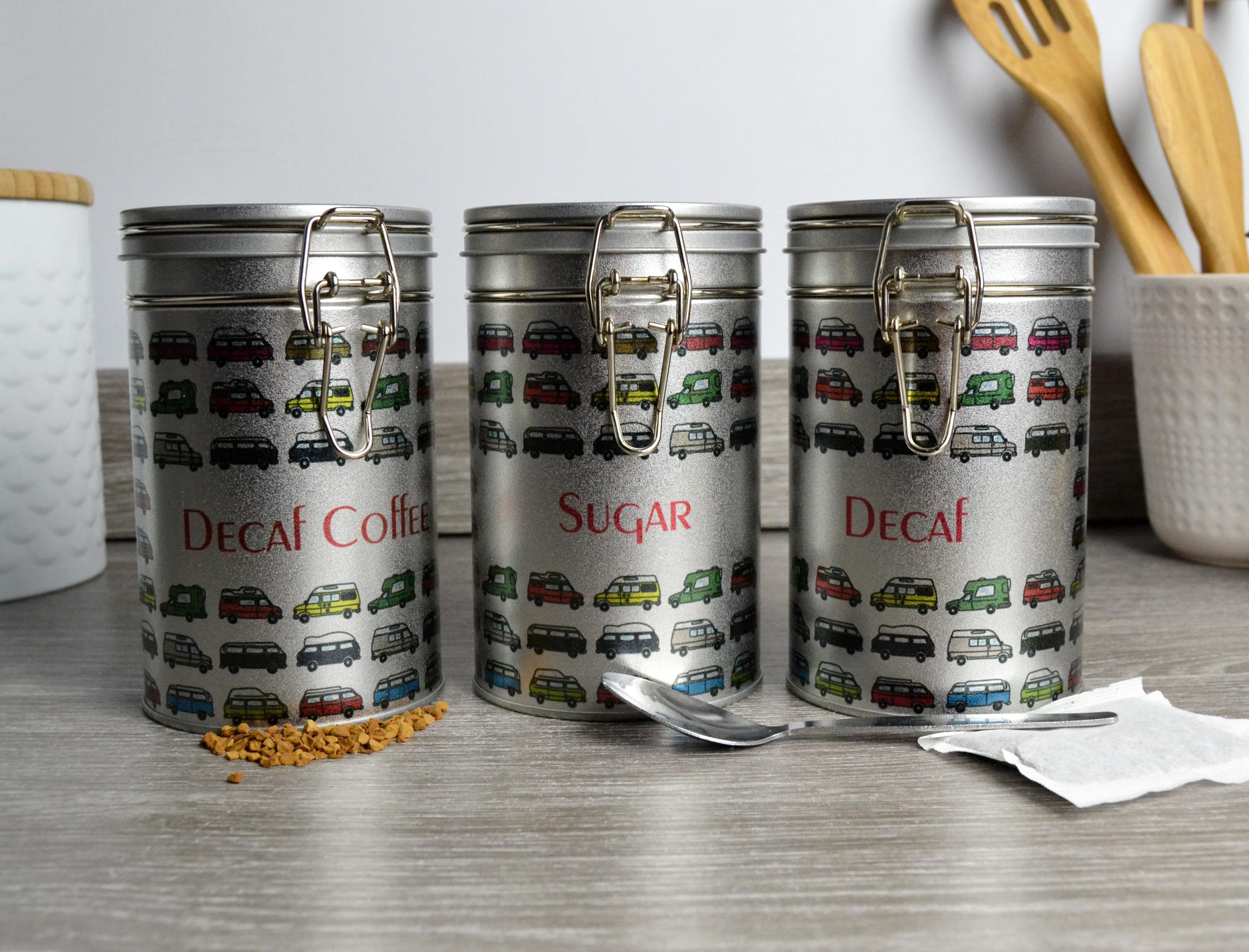 Canister Set Multi Coloured Tea Coffee Sugar Canisters Industrial