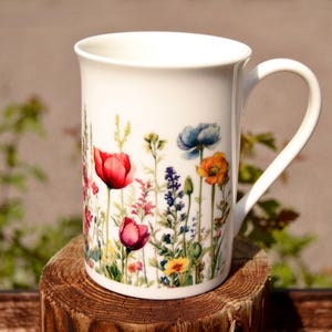 Wildflowers Bone China Mug - Colourful China Drinkware Gifts for Her - Floral Tea Coffee Cup - Available as Set