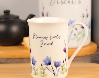 Blooming Lovely Bone China Mok - Gepersonaliseerde bloemen kopje thee/koffie en drankjes met gebogen rand Cadeaus voor haar