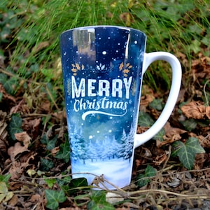 Festive Xmas Mug - Merry Christmas Ceramic Tall Latte Cup - Coffee/Hot Chocolate Gift