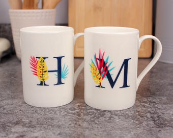 Tropischer Brief-Becher - Exotisches personalisiertes Alphabet Tee / Kaffee Bone China Cup