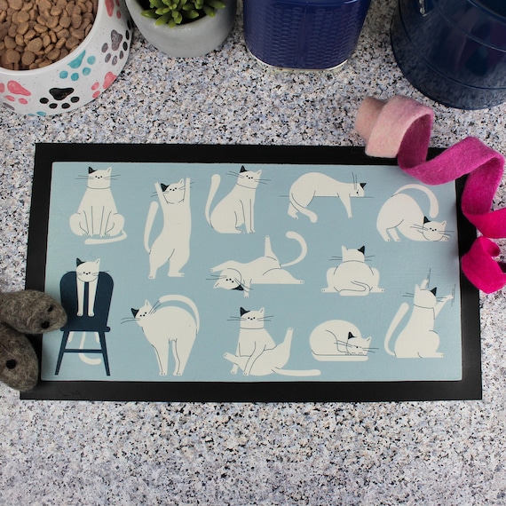 Lounging Cats Food Mat - Cartoon Anti-Slip Food/Water Bowl Floor Mat - Gifts for Cat Owners