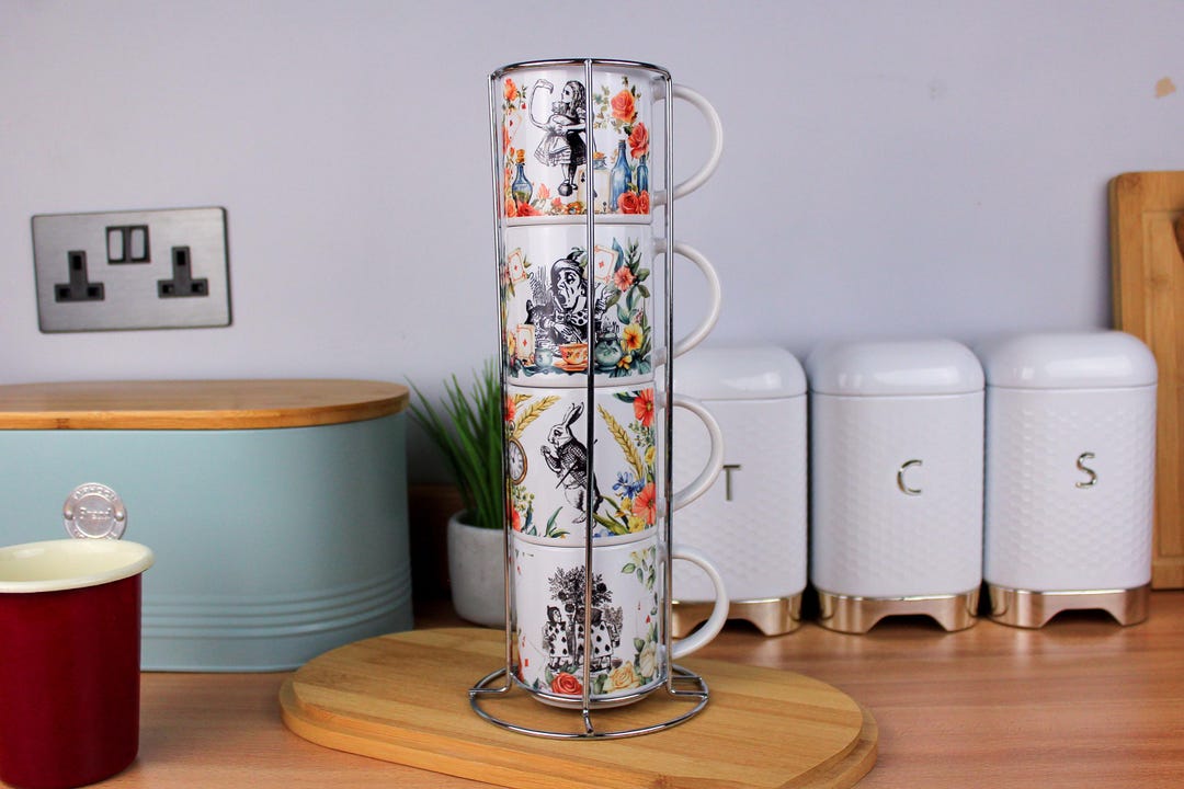 Alice's Adventures in Wonderland Stacking Mug Set - Storybook Themed  Kitchen Gifts - Ceramic Mugs Set With Metal Stand - Etsy