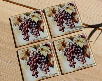 Juego de posavasos de cristal con diseño de uvas vintage - Regalos para amantes del vino