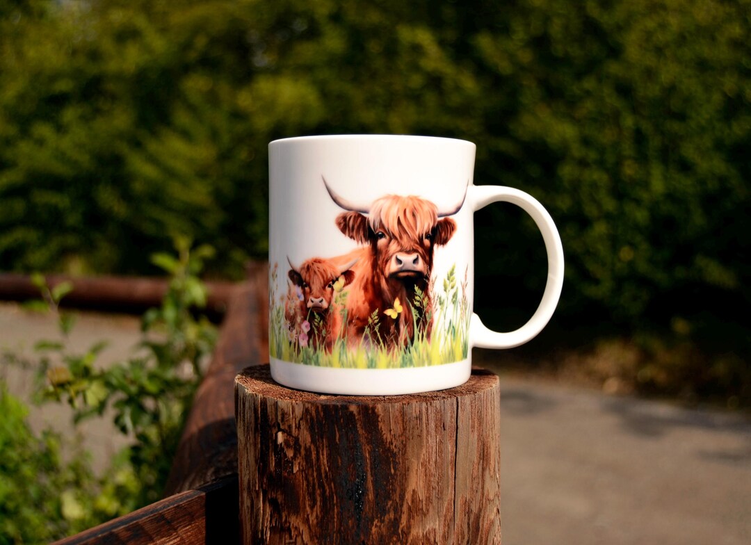 Highland Cow Bone China Mugs - Set of 4 Floral Farm Animals Gift/present -  Tea Coffee Drinks Cups - Available as Boxed Gift Set With Coaster - Etsy