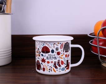 Hello Autumn Enamel Mug - Outdoor Hot Drinks Cup Gifts