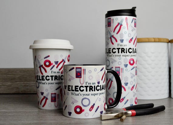 Electrician Mug/Travel Flask - Novelty Tradies Sparky Gifts - Tea/Coffee Cup Funny Personalised Presents