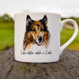 Rough Collie Mug - Bone China Tea/Coffee Present for Dog Lovers - Available as Gift Set with Glass Coaster