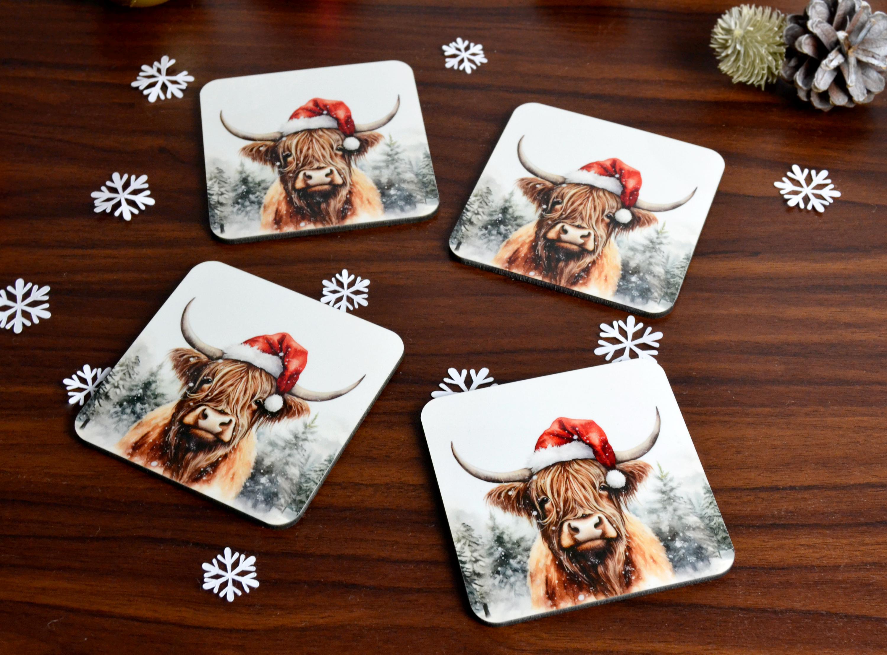 Set 4 Sottobicchieri In Ceramica Assorbente Con Mucca Delle Highland - Fondo In Sughero Antiscivolo - Diametro 10,2 Cm - Decorazione Casa Originale - 2