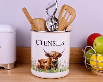 Highland Cows Utensil Holder - XL Kitchen Tool Storage Gift