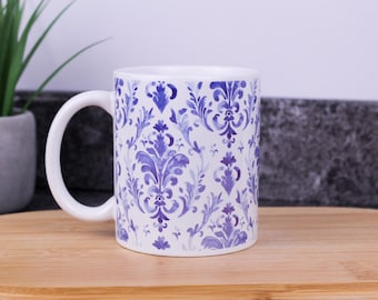 Blå bläckmönstrad mugg - Konstnärlig te-/kaffekopp som present