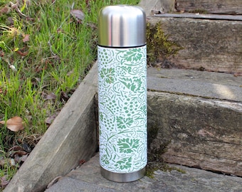 Thermos baies et feuilles de chêne - Cadeau isotherme en acier inoxydable à motif
