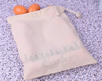 Green Easter Egg Hunt Bag - Colourful Novelty Easter Presents - Fabric Drawstring Treasure Hunt Gift Bag