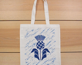 Blauwe Schotse draagtas - herbruikbare boodschappentas distelbloem Schotland souvenir