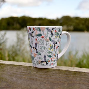 Tropical Hummingbirds Ceramic Mug - Floral Bird Patterned Gift - Latte Coffee Cup Present - Available as a Mug Set
