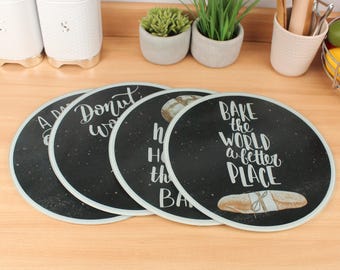 Novelty Baking Pun Worktop Saver - Round Glass Kitchen Gifts for Bakers