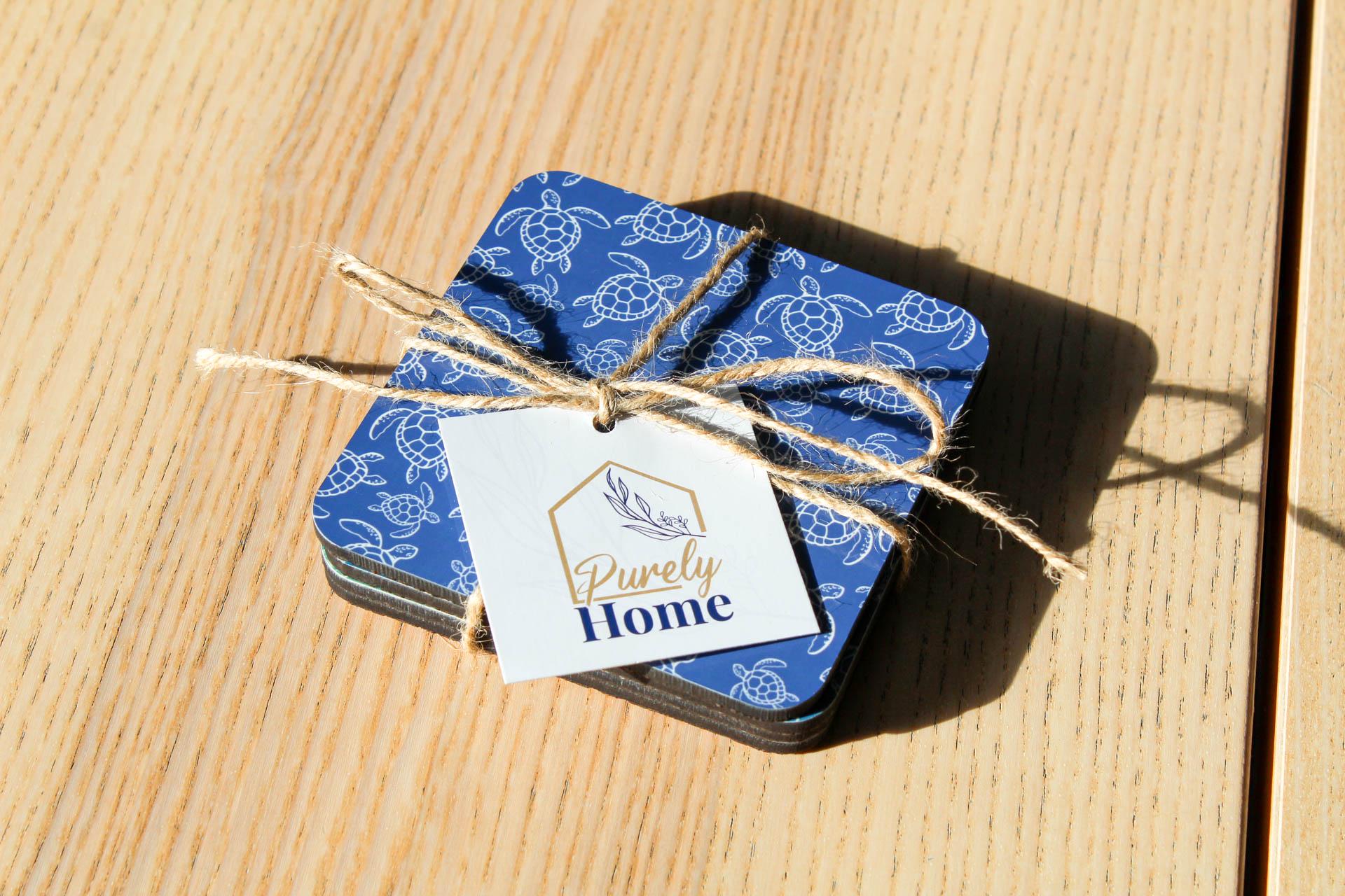 Set Di Sottobicchieri A Forma Di Tartaruga Marina – Porta Bicchieri A Tema Nautico Blu E Bianco - 4