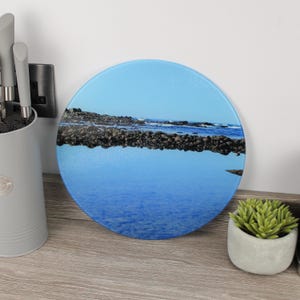Skydd för bänkskiva i glas från Pebble Beach - Rund/Rektangulär Dekoration vid havet Kökspresenter