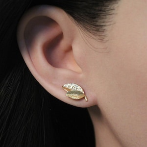 Gold Leaf Stud Earrings | Leaf Lobe Studs Earrings | Tiny Gold Leaf Studs | Everyday Earrings | Minimalist Leaf Earrings