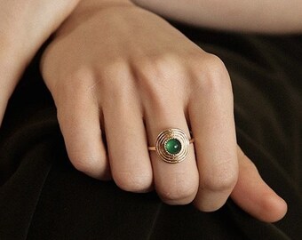 Emerald Statement Ring for Women,Adjustable Open Ring,Gift for Her,Mom Gift