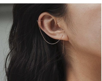 Rose Gold Ear Threader,Women Threader Earrings,ear cuff, cuff earrings, cuff ear threader,Hoop Ear Thread
