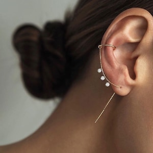 Cuff Ear Threader,Ear Cuff Chain Earrings,Minimalist Chain Diamond Studs