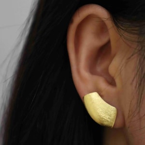 Gold Brushed Ear Cuff Earring Studs,Gold Lobe Earrings,Geometric Stud Earrings