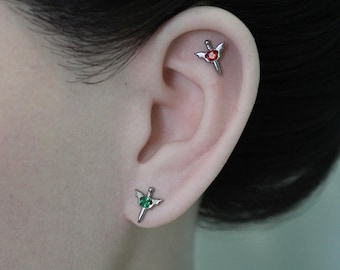 16G Angel Sword Helix Piercing Earring,CZ Gem,Punk Style Stud Earring