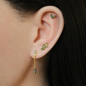 16G Marquise Moss Agate Stud Earring Set, Green Gemstone Earring,Flat Back Earring, Helix Earring,Ear Piercing Jewelry,Leaf Earring