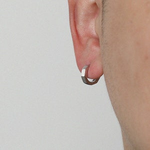 Mens Octagon Huggie Hoop Earrings,Sliver Huggie Earrings For Men image 1