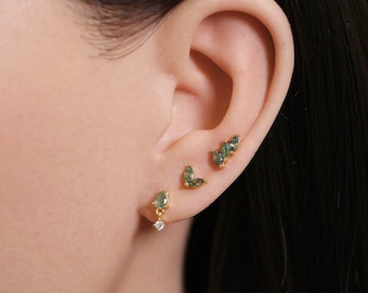 16G Marquise Moss Agate Stud Earring Set,Flat Back Earring Set