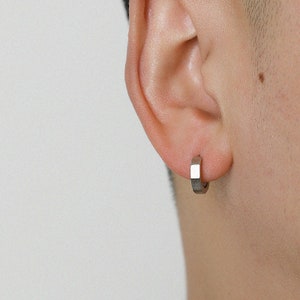 Mens Octagon Huggie Hoop Earrings,Sliver Huggie Earrings For Men image 2