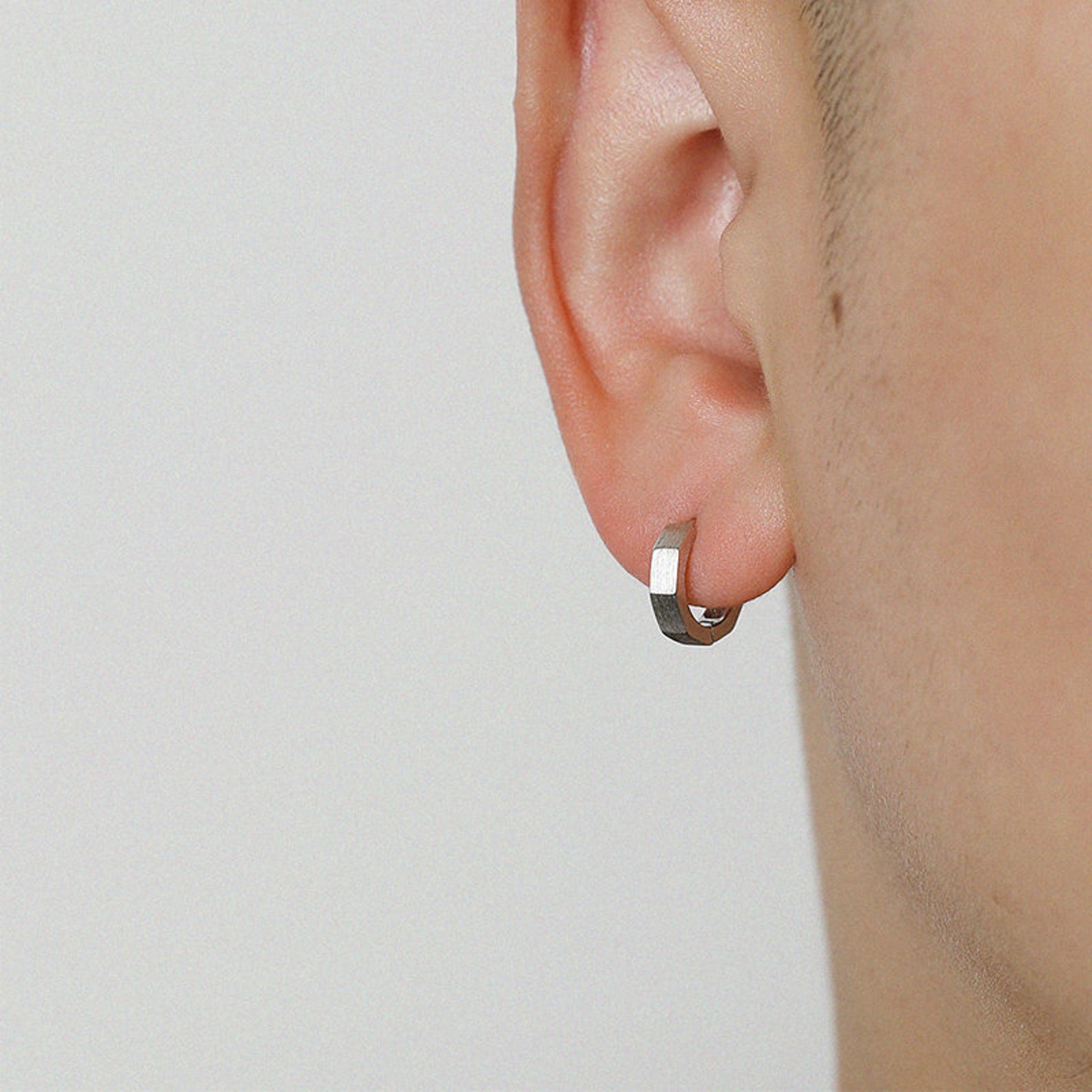 Mens Octagon Huggie Hoop Earringssliver Huggie Earrings for Etsy