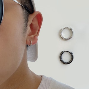 Unisex Huggie Earrings,Thin Hoop Minimialist Earrings,925 Sterling Silver Hoop Earrings for men