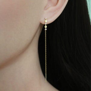 Dainty Ear Threader Earrings, Minimalist Jewelry, Long Drop Earrings, CZ Threader Earrings, Elegant Gift for Her