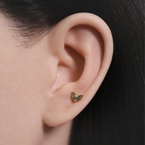 16G Tiny Marquise Moss Agaat-oorbel,oorbel met platte achterkant,Bladoorbel